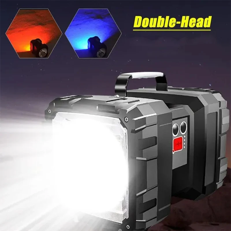 

Super Bright XHP100 LED Usb Rechargeable Double Head Searchlight Handheld Flashlight Work Spotlight Floodling Light