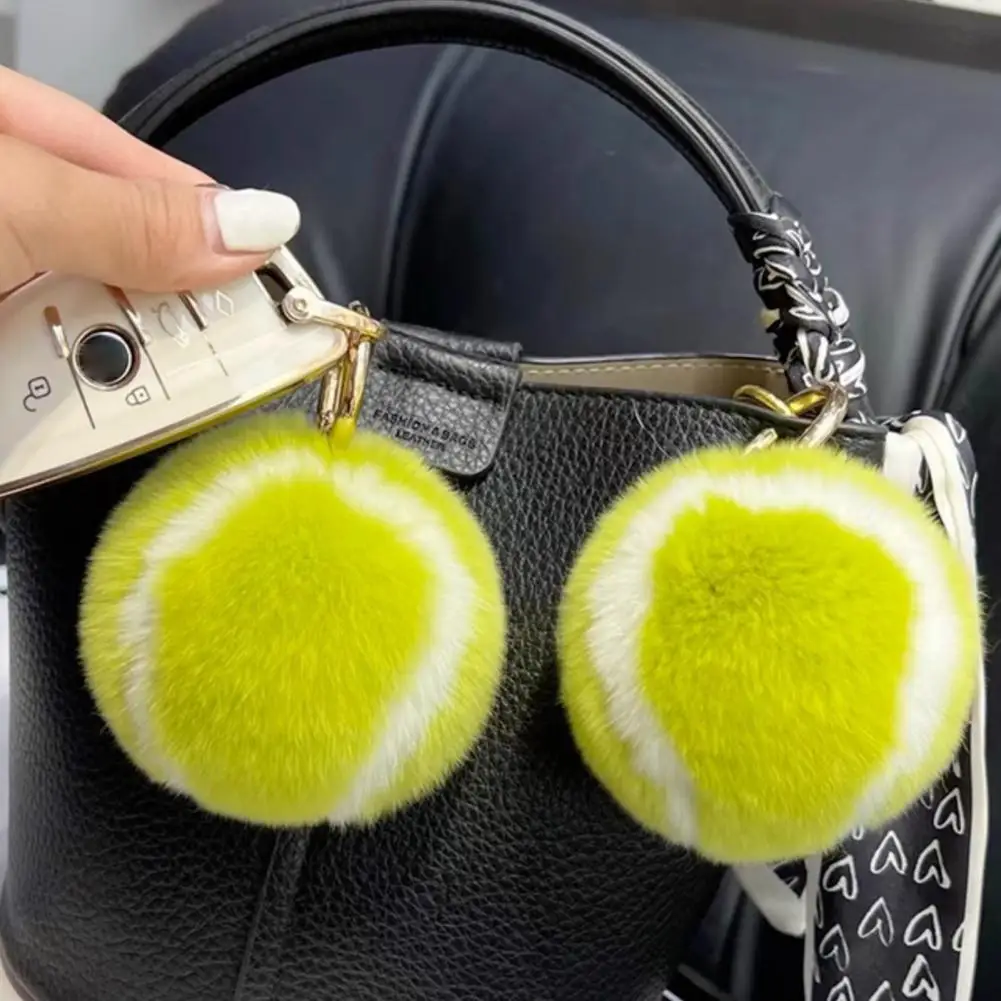 Fuzzy Ball Keychain Decor Hanging Plush Tennis Ball Fuzzy Plush Tennis Ball Keychain Ornament for Stress Relief Backpack