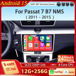 For Volkswagen Passat 7 B7 NMS 2011- 2015 Android 15 Carplay 4G+WIFI GPS Car Radio Navigation Multimedia Video Player Stereo