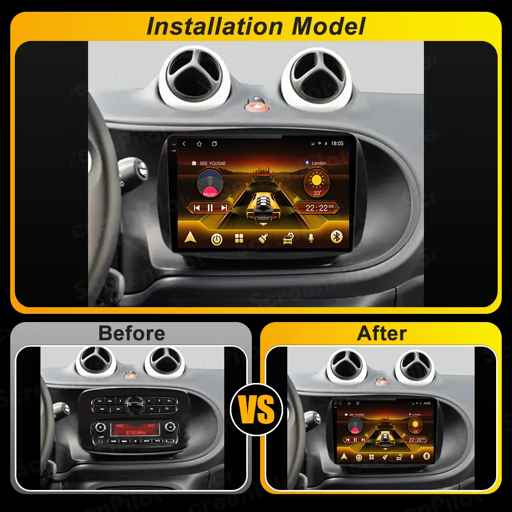أندرويد 15 لسيارة Mercedes Benz Smart 453 Fortwo 2014 - 2020 راديو السيارة Carplay نظام ذكي Carplay شاشة تعمل باللمس 8 Core Wifi
