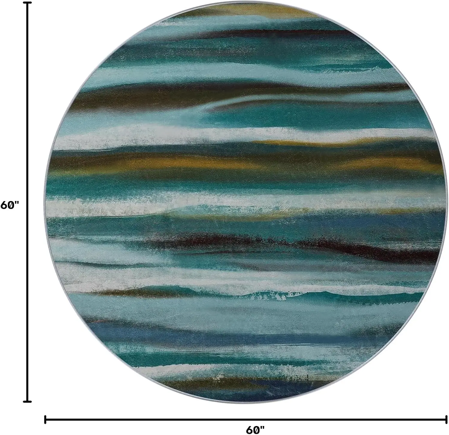 Modern Round Abstract Blue Area Rug Polyester Teal Coastal Ocean Stripe Boho Living Room Floor Decor Accent Carpet for House