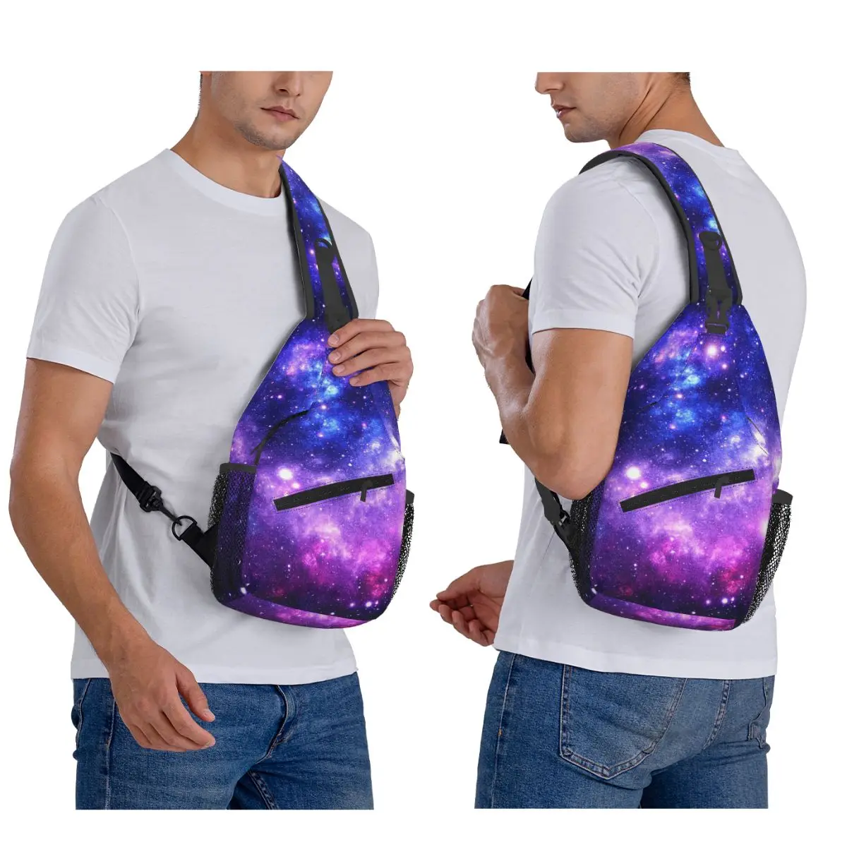 

Фиолетовый, синий Galaxy Nebula нагрудная сумка, мужской рюкзак через плечо на слинге, нагрудная сумка, дорожный походный рюкзак, сумка на плечо