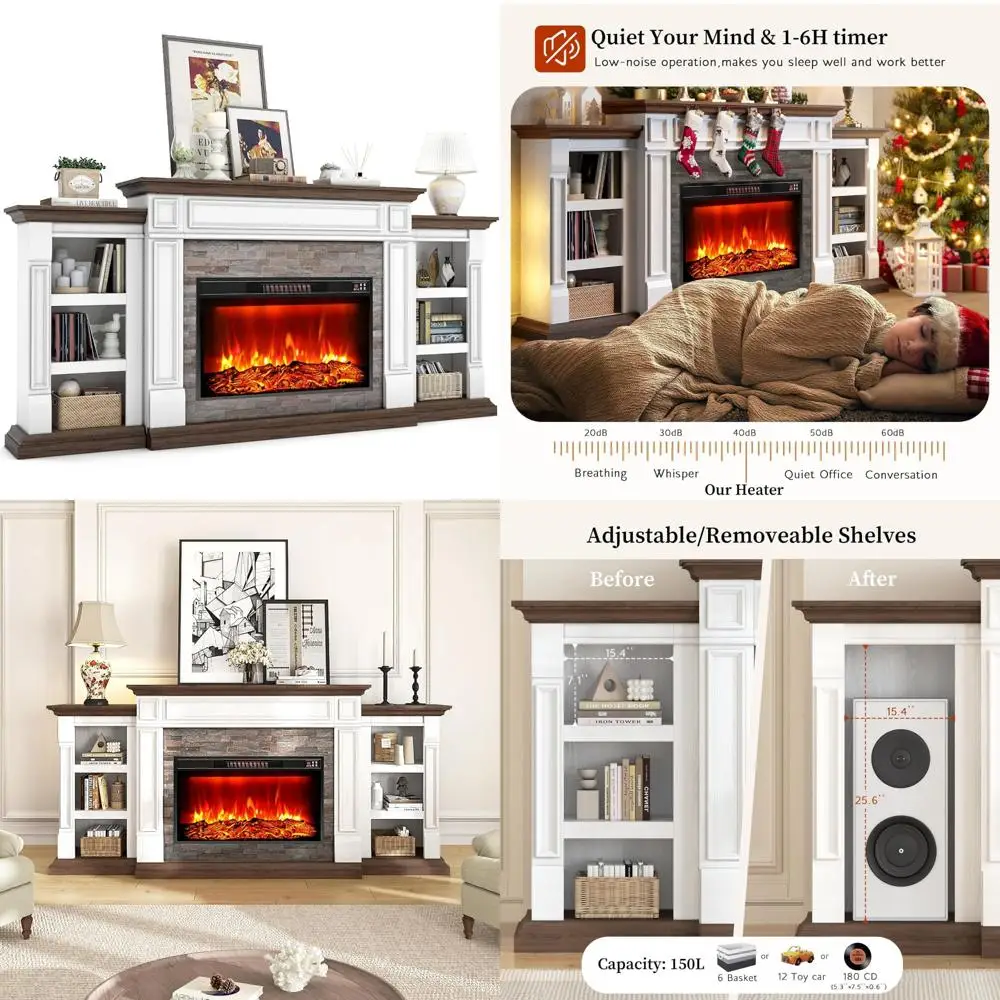 

90 Electric Fireplace TV Stand, Farmhouse Style Entertainment Center with Storage for TVs up to 80