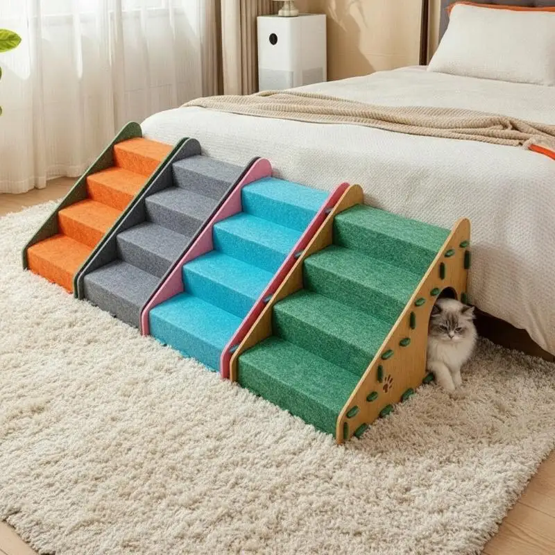 Sturdy Pet Stairs Steps For Dogs Cats Anti Slip Couch Bed Ramp Multifunctional Scratcher Cat Bed All In One