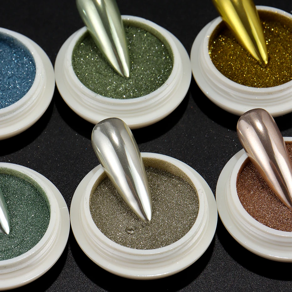 مجموعة بودرة لامعة للأظافر مكونة من 6 ألوان، مجموعة بودرة أظافر كروم بلون الشمبانيا الوردي المجسم بتأثير مرآة وأصباغ مانيكير ديكور