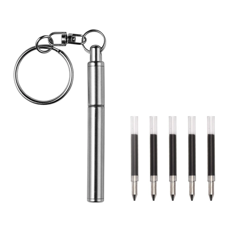 1PCS Portable Telescoping Pen Metal Keyring  Stainless Steel Keychain Ballpoint pen Out Door