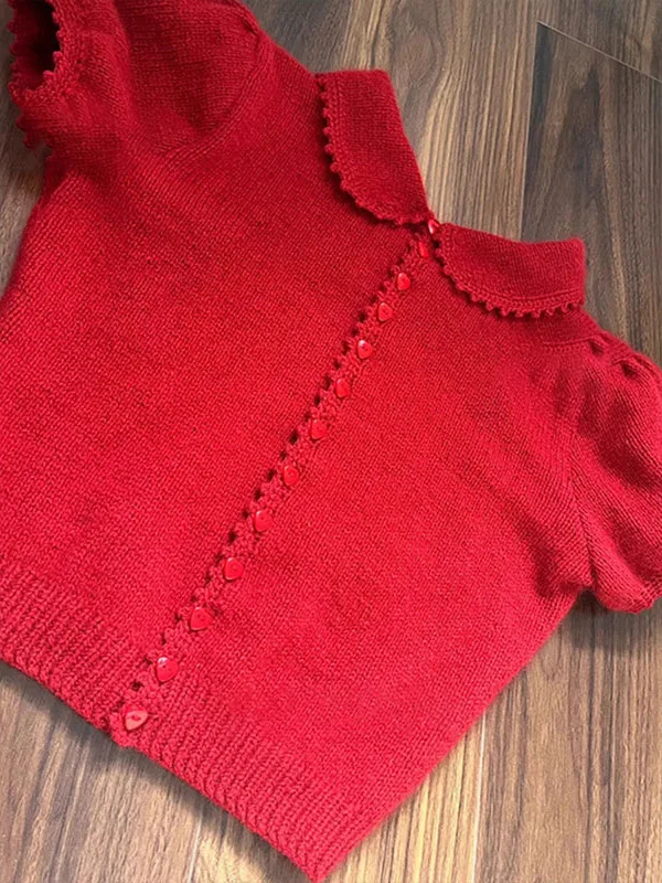 

Красный вязаный свитер ort Sve Small Collar Bubble Sve Super ort Top Women's Faion Design Sensation European Sle