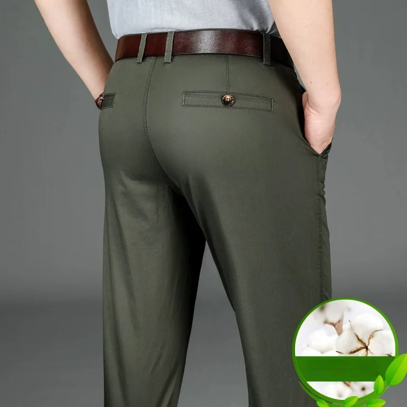 

Men's Casual Straight Leg Pants High Waist Cotton Blend Trousers Green Black Khaki Spring Summer Office Workwear