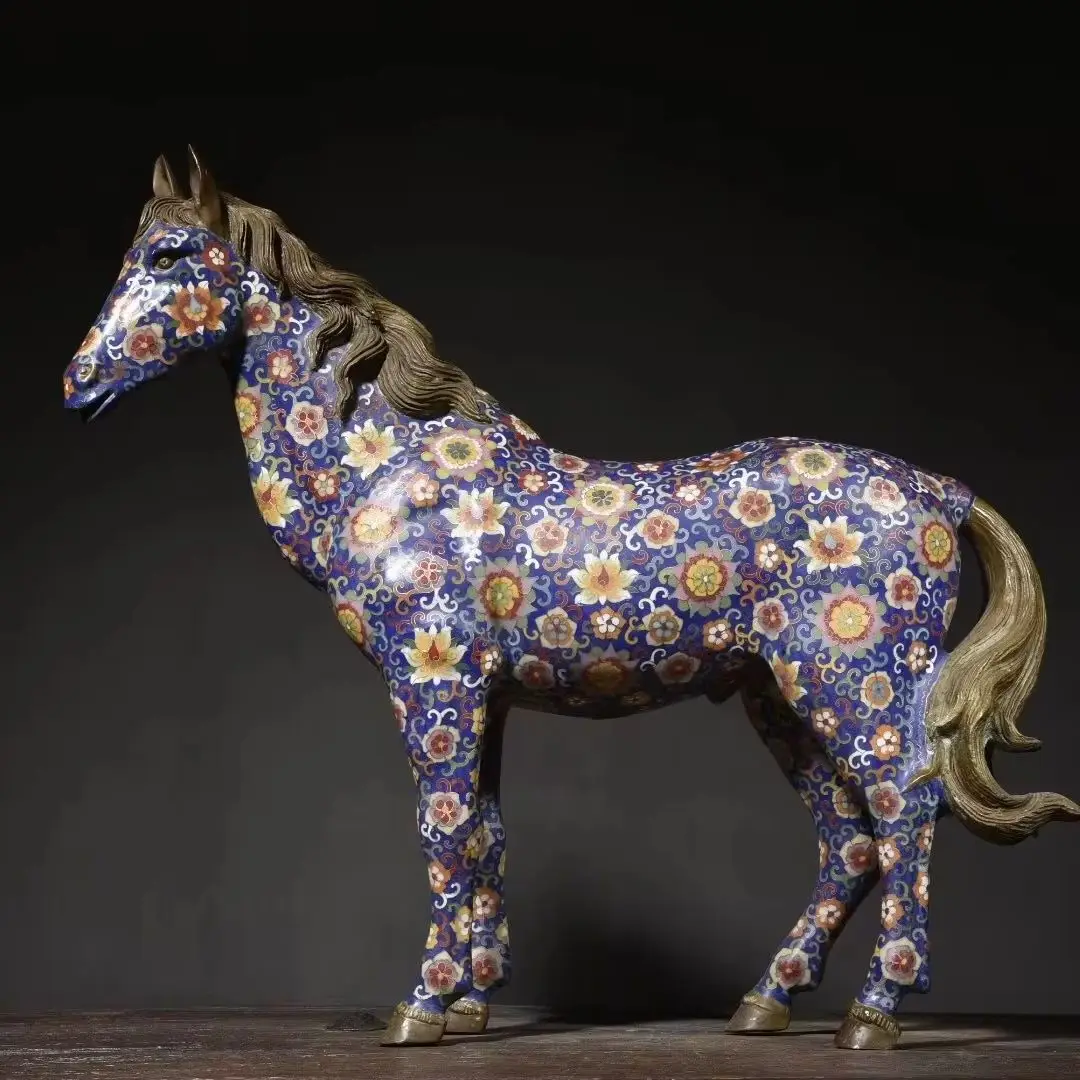 

28"Tibetan Temple Collection Old Bronze Cloisonne Tang Ma Succeed Horse Statue Ornaments Amass wealth Town House Exorcism