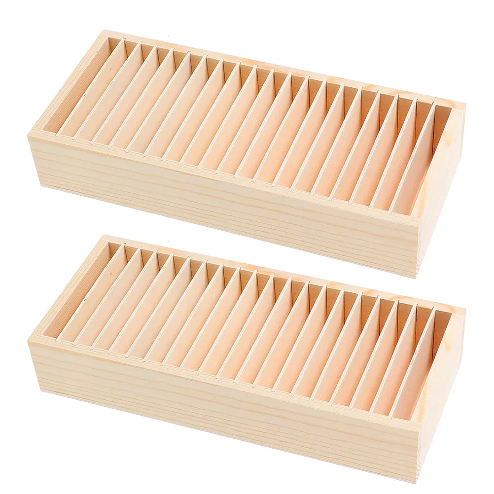 

2Pcs Sturdy Wooden Detachable Card Holder Box with Compartments for Name Cards Trading Cards Collectibles Jewelry Desktop