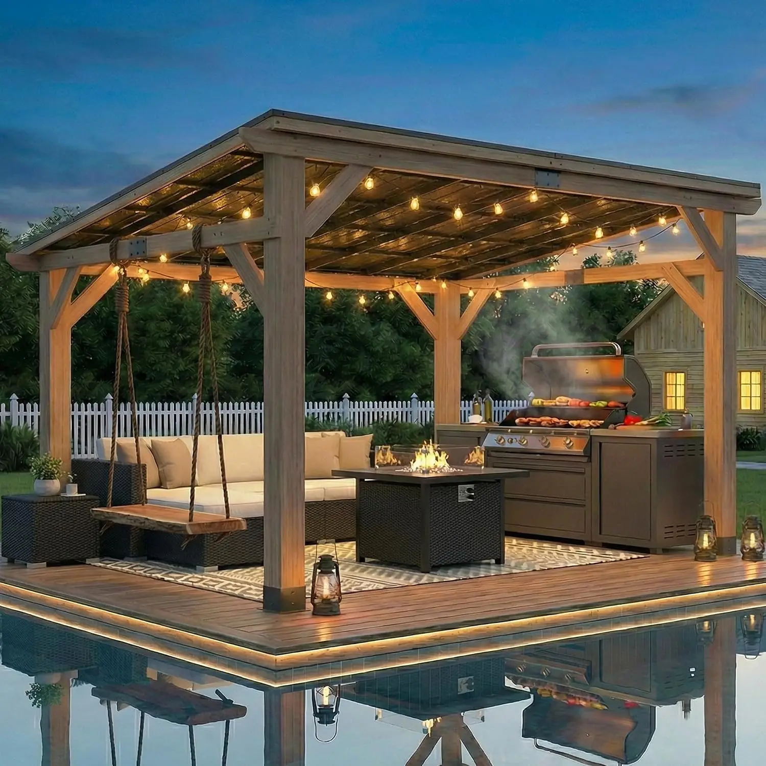 Cedar Wood Gazebo 10' x 12',Wooden Grill Gazebo with Sloped Galvanized Steel Roof,Permanent Hardtop Patio Pavilion, Customized
