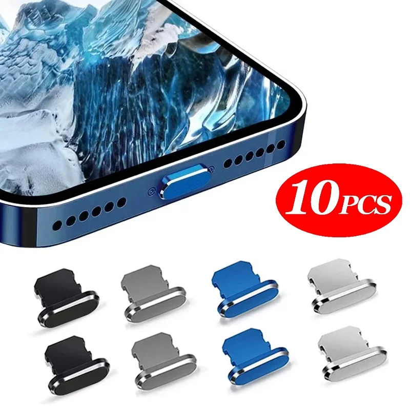 4-10Pcs Aluminum Alloy Anti Dust Plug For iPhone 14 13 12 Pro Max 11 Mini Plus XR iPad AirPods Apple Series Lightning Port Cover
