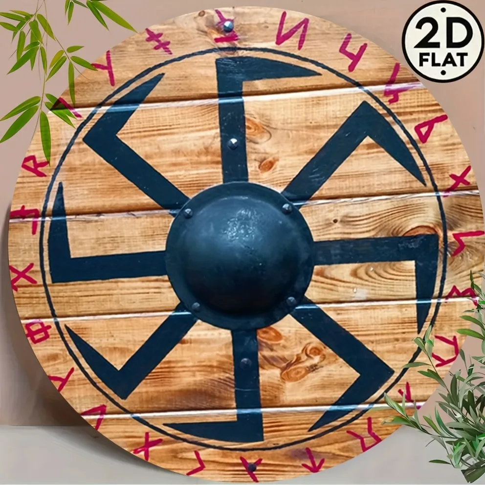 2D Flat Nordic Shield Metal Sign (1pc): 8-inch Round Vintage Viking Shield Decor, for Home/Wall Art, Ideal Gift, 2D