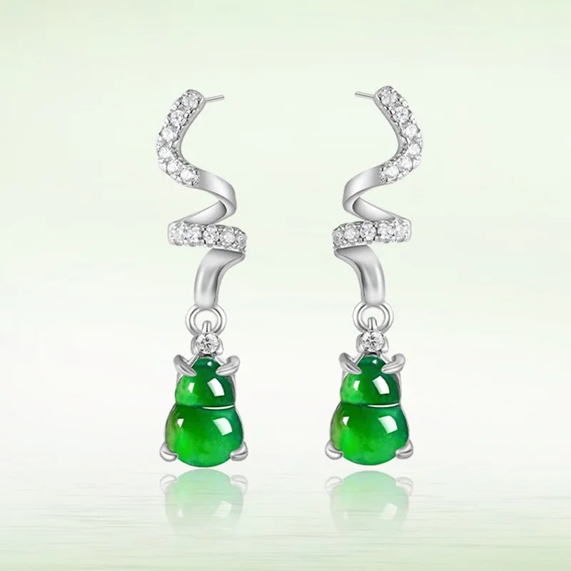

Натуральный нефрит А-класса Ян зеленая тыква легкие роскошные серьги ледяной жадеит S925 серебро инкрустированные модные женские украшения Прямая поставка