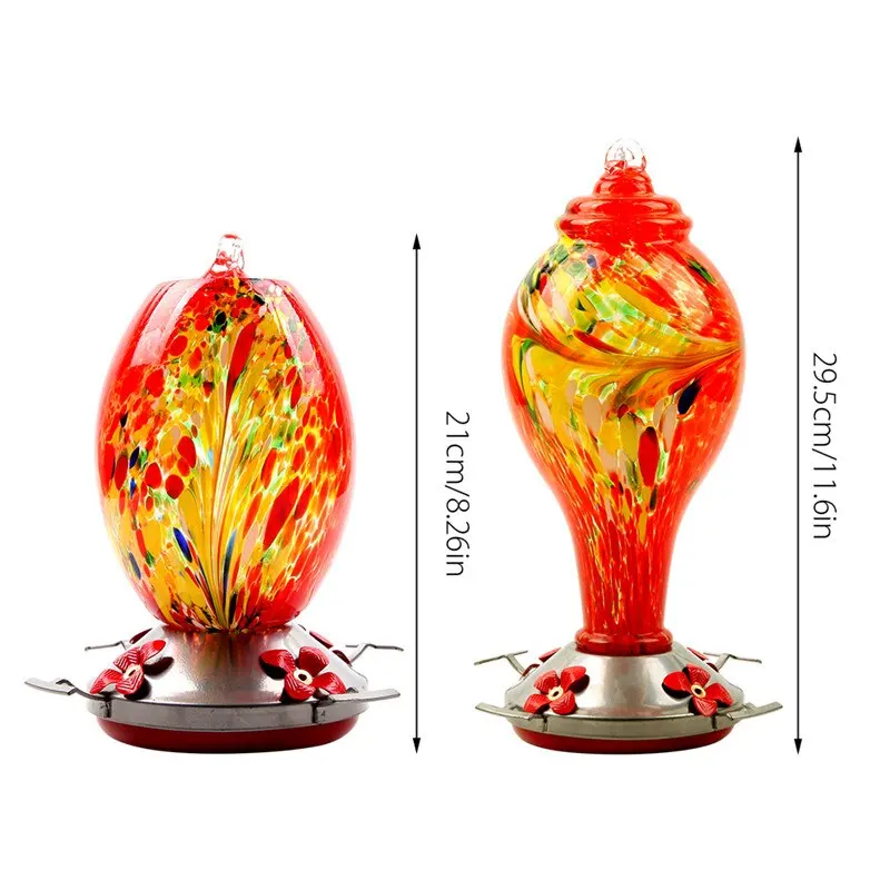 Colorful Hummingbird Food Feeder Hand Blown Glass Feeder Drinker Water Feeding Bowl for Garden Yard Decoration