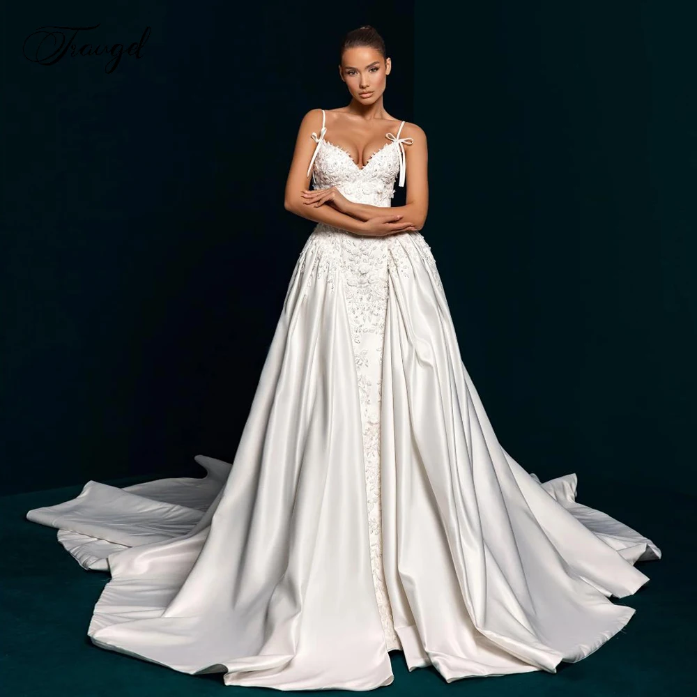 

Элегантные свадебные платья трапециевидной формы по индивидуальному заказу, Vestido De Novia, кружевное атласное платье с вышивкой и блестками, халат De Mariee