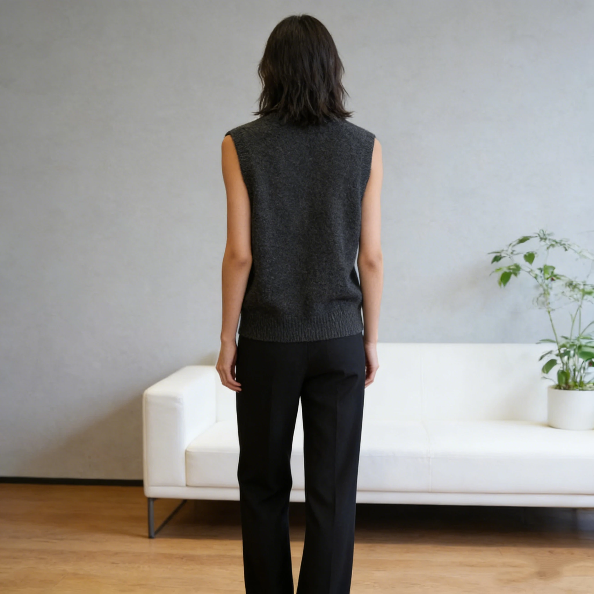 여성용 브이넥 프리미엄 그레이 니트 조끼, 루즈하고 슬림한 핏, 우아하고 패셔너블하며 출퇴근에 적합