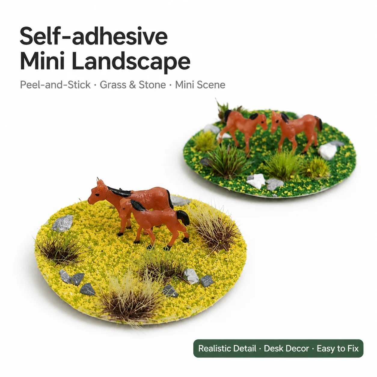 Mini Horse Model Diorama Base Scenery Kit, Grassland Landscape Micro Landscape Material, Desktop Ornament for Diorama Layout