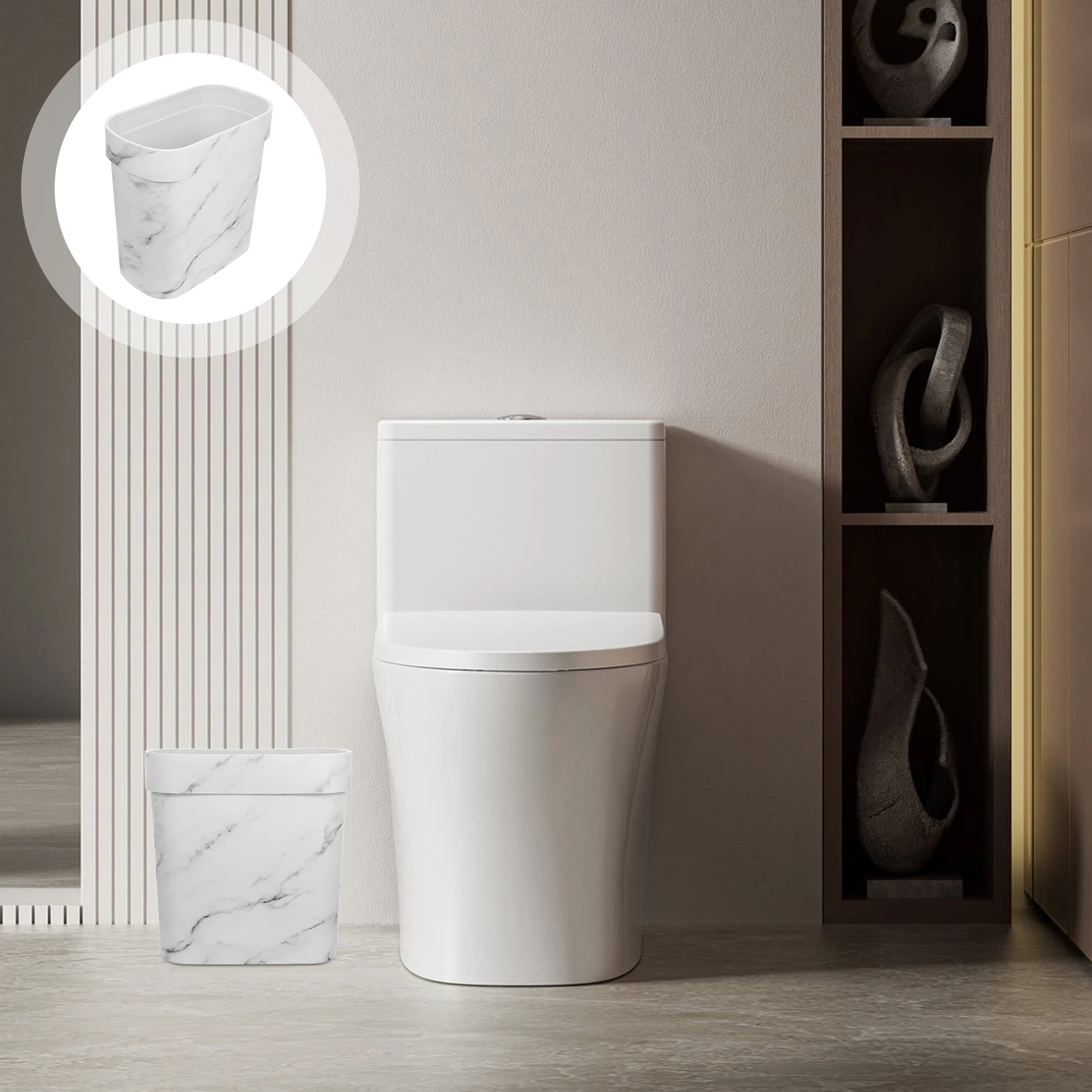 

Slim Gap Trash Can For Bathroom Bedroom Small Marble Pattern Space-Saving Waste Bin Medium Capacity Plastic Garbage Container