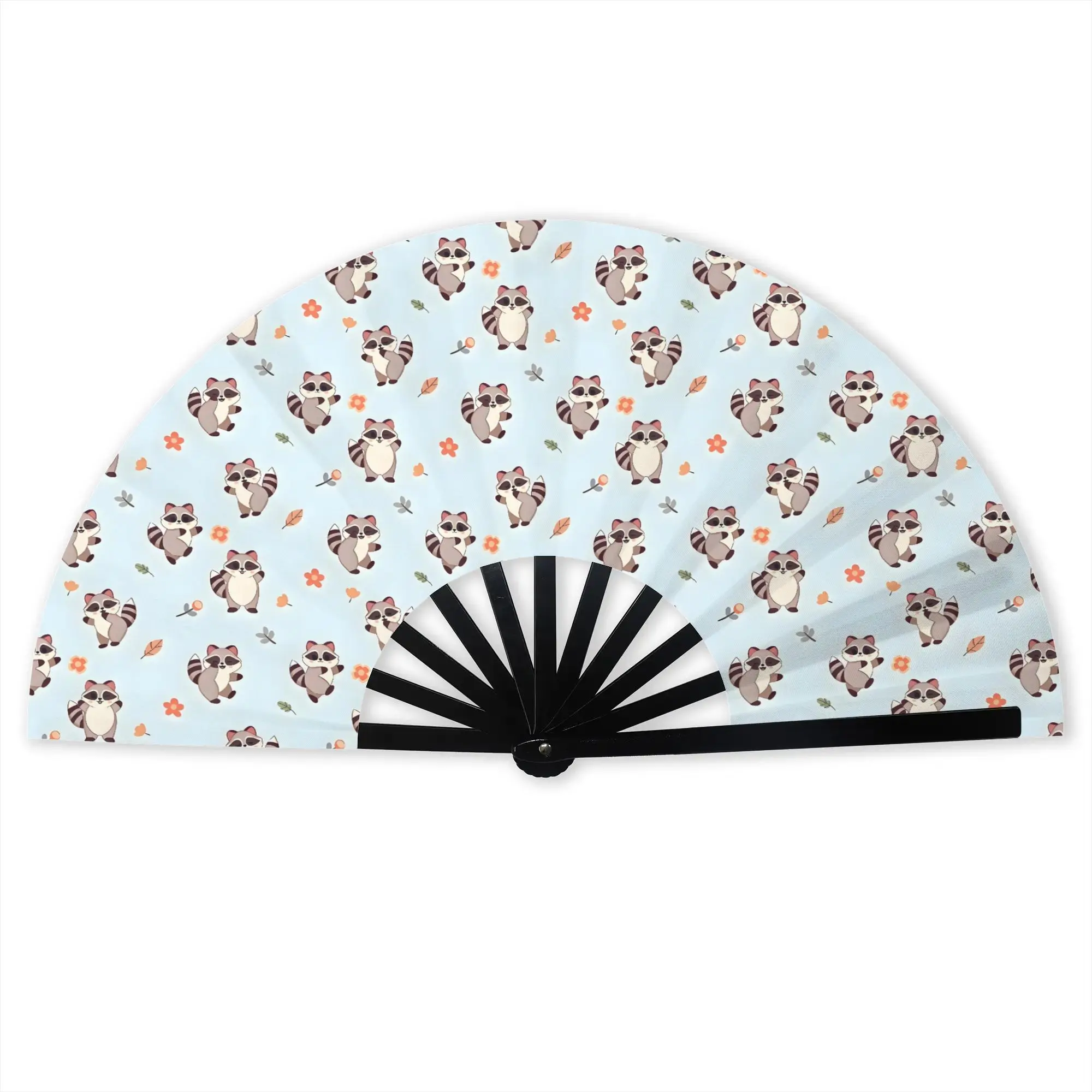 Chibi Raccoon  Portable Pocket Fan Travel Blue Folding Fan Chinese Dance Cooling Handheld Fans