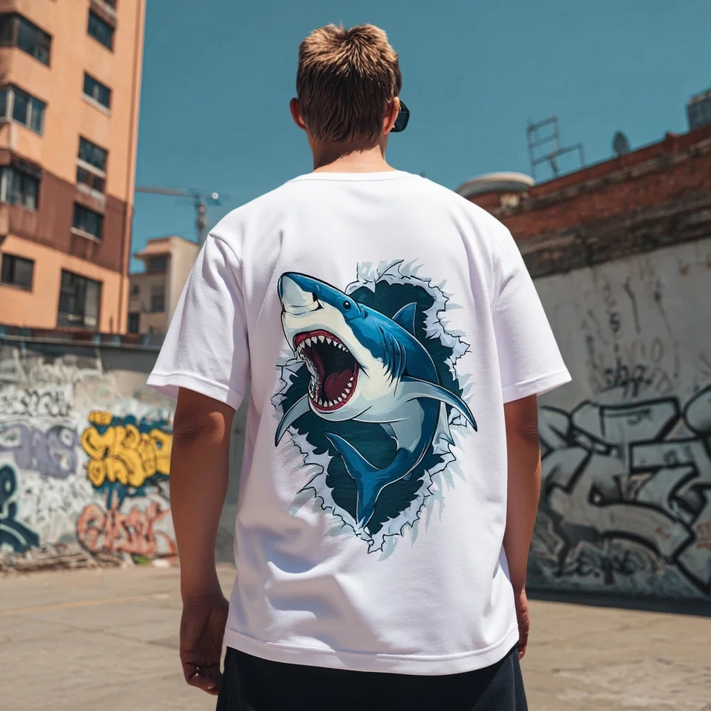 

Teevo Мужская футболка с коротким рукавом с графическим принтом акулы, городская уличная одежда, повседневная повседневная одежда