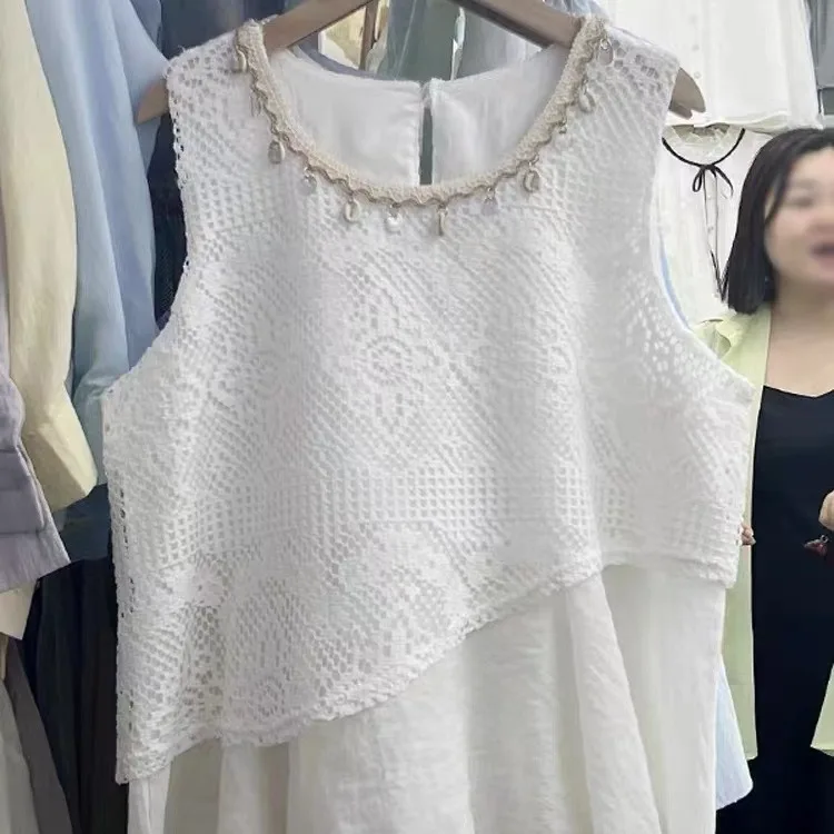 

Свободная футболка ort Sve, женская весна-лето, новинка Sle Fre Design Sense, лоскутный жилет из двух частей, топ