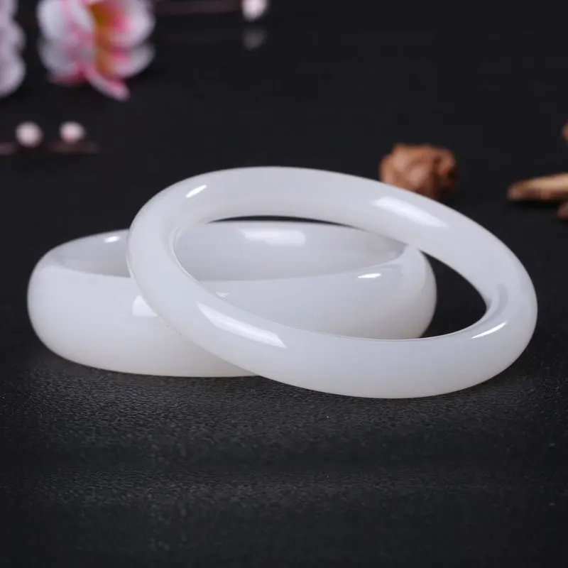 New Bracelet Round Strip Suet White Jade Bracelet Women's Model