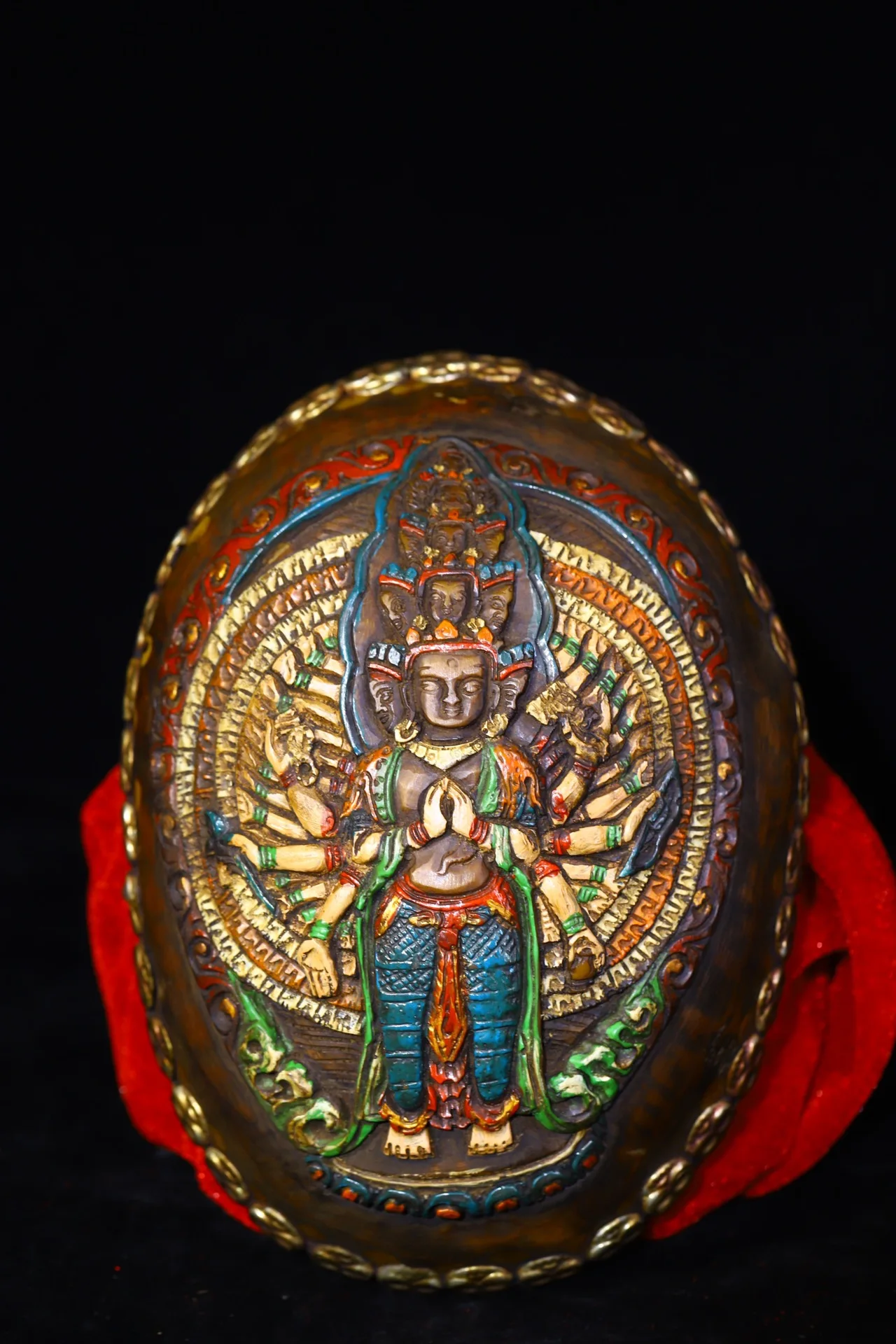 Folk Collection Gabala Bowl Painted Mosaic Gem 1000 arm Guanyin Buddha Gabala Bowl Amulet Worship Hall