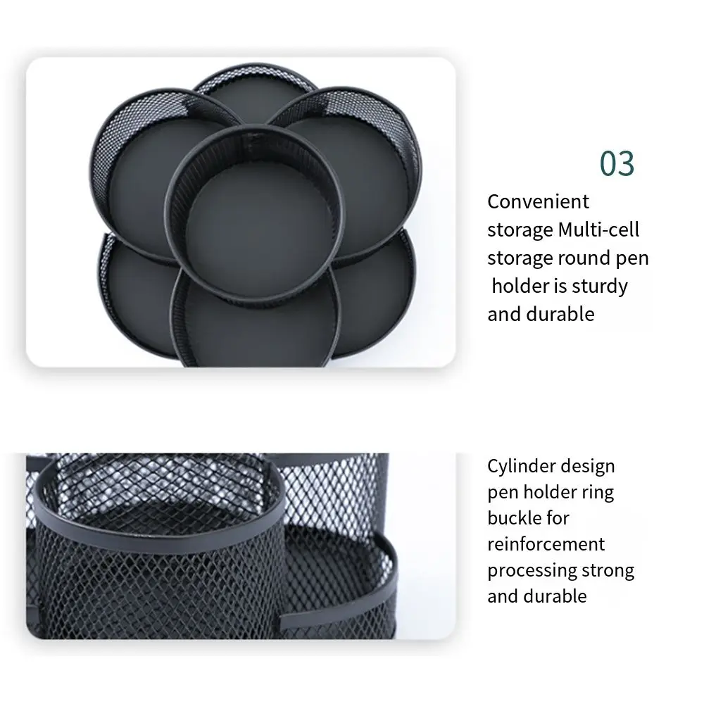 360 Rotatable Metal Mesh Pen Holder 7 Compartments Multifunctional Desktop Pencil Organizer Anti-slip Large Capacity