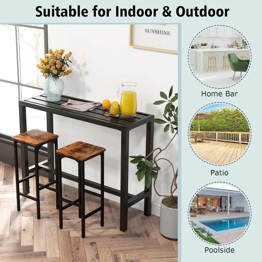 طاولة بار خارجية بعرض 48 بوصة، طاولة طعام ضيقة بارتفاع منضدة مع سطح مقاوم للماء وإطار معدني شديد التحمل، Recta
