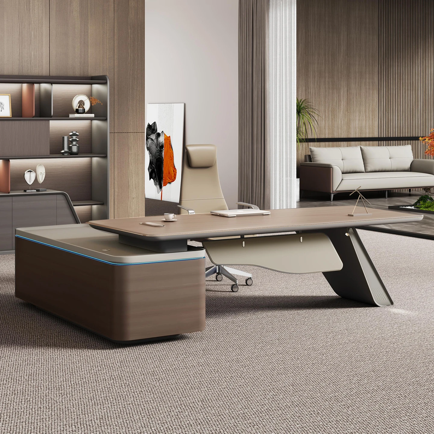 High End Luxury Executive Boss Desk Modern L Shaped CEO Office Table With Side Cabinet Custom Office Furniture