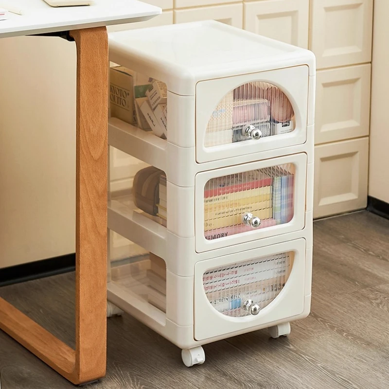 ‌Creamy File Cabinet, Large-Drawer Organizer, Multi-tier A4 Storage Box, Under-Desk Office Cart, Foldable Document Holder