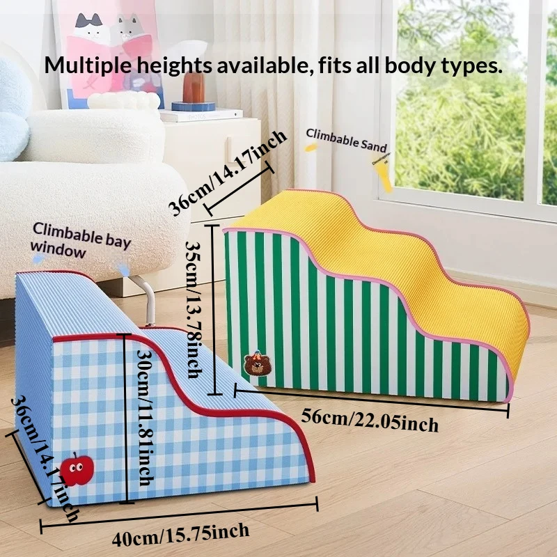 Cute Dog Stairs for Small Dogs & Cats 2/3-Step Foam Dog Steps Ramp for Couch Sofa Chair Pet Stair Non-Slip Bottom Washable Cover - view 2