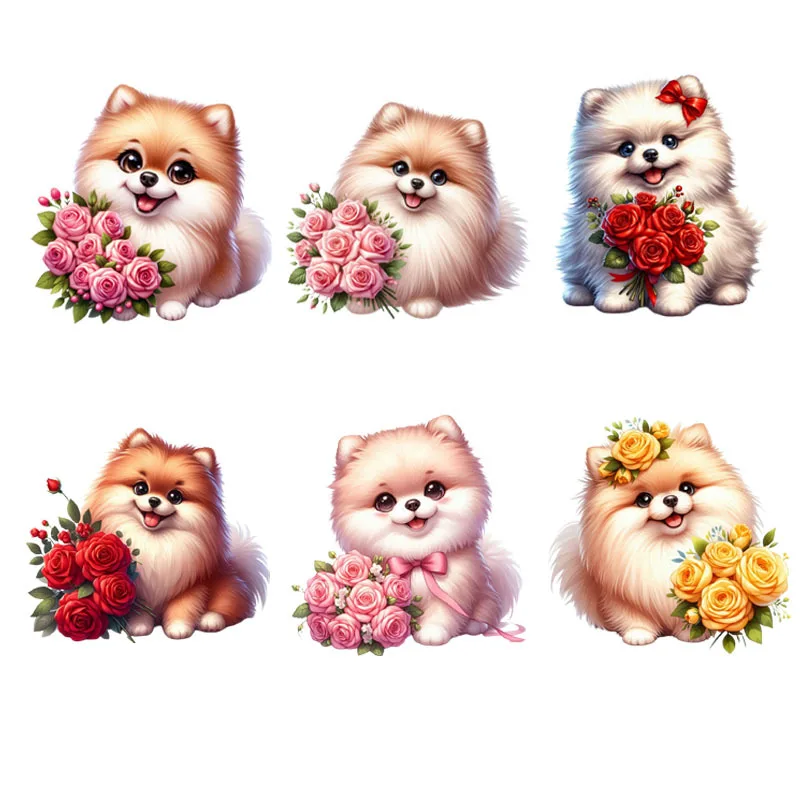 

Cute Pomeranian Dog Iron On Heat Transfer Sticker For Clothes DTF Pinted Vinyl Thermal Appliques Washable T-Shirt Decal