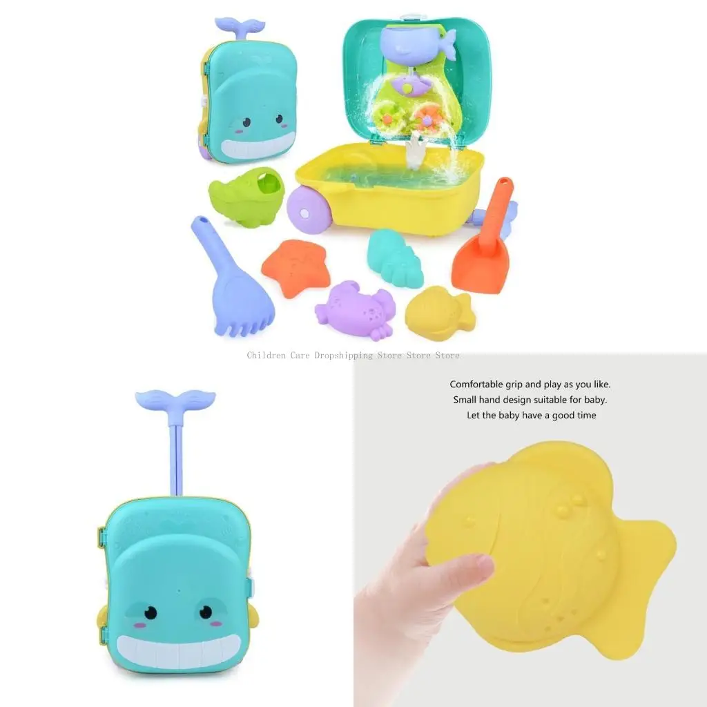 Praia brinquedo areia com roda d'água, pá, ancinho, moldes areia, rega lata