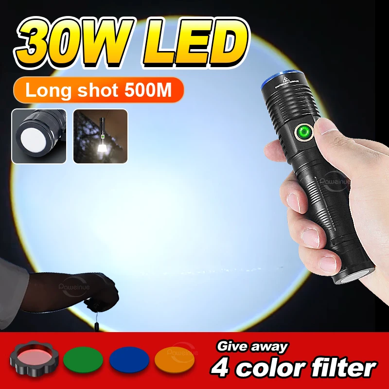 

Super Bright LED Flashlight Floodlight Spotlight Torch USB Rechargeable Zoom Lantern Red-Green-Blue-Yellow Photo Fill Light Lamp