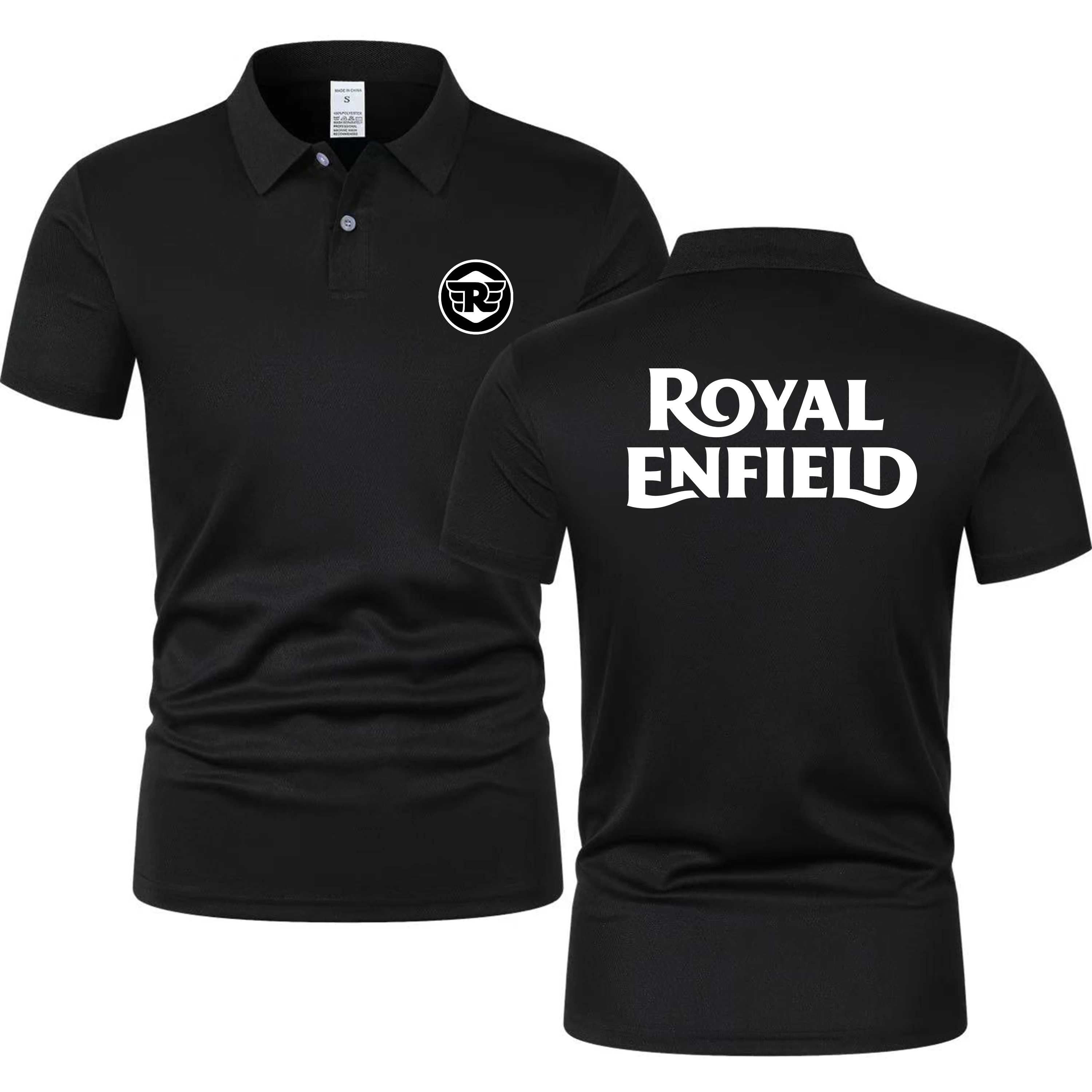 2026 Sommer Herren Royal Enfield Motorrad-Print Neue Einfarbige Klassische Mesh-Kurzarm-Oberteil mit Business-Kragen