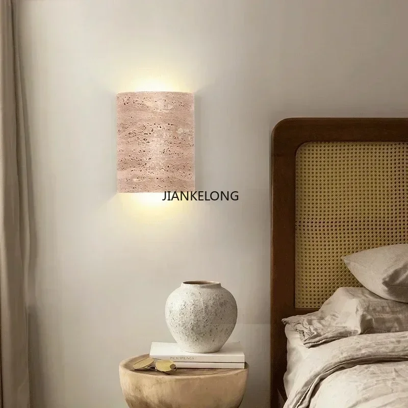 JKL Wabi-sabi StyleYellow Travertine الجدار مصباح الحجر الطبيعي الجدار الشمعدان لغرفة النوم ديكور المنزل في الهواء الطلق فناء أضواء LED #3