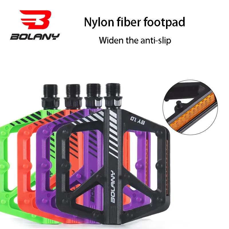 BOLANY Bicycle Nylon Fiber Pedals DU Double-layer Bearing Anti-slip Stud Design High-strength Boron Steel Axle Center