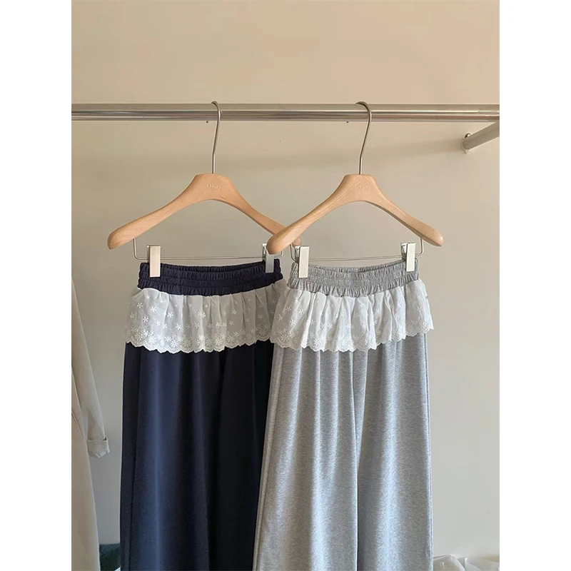 Streetwear Breite Bein Hosen Frauen Y2K Harajuku Spitze Patchwork Jogginghose Mode Baggy Jogger Sommer Koreanische Casual Hosen Neue