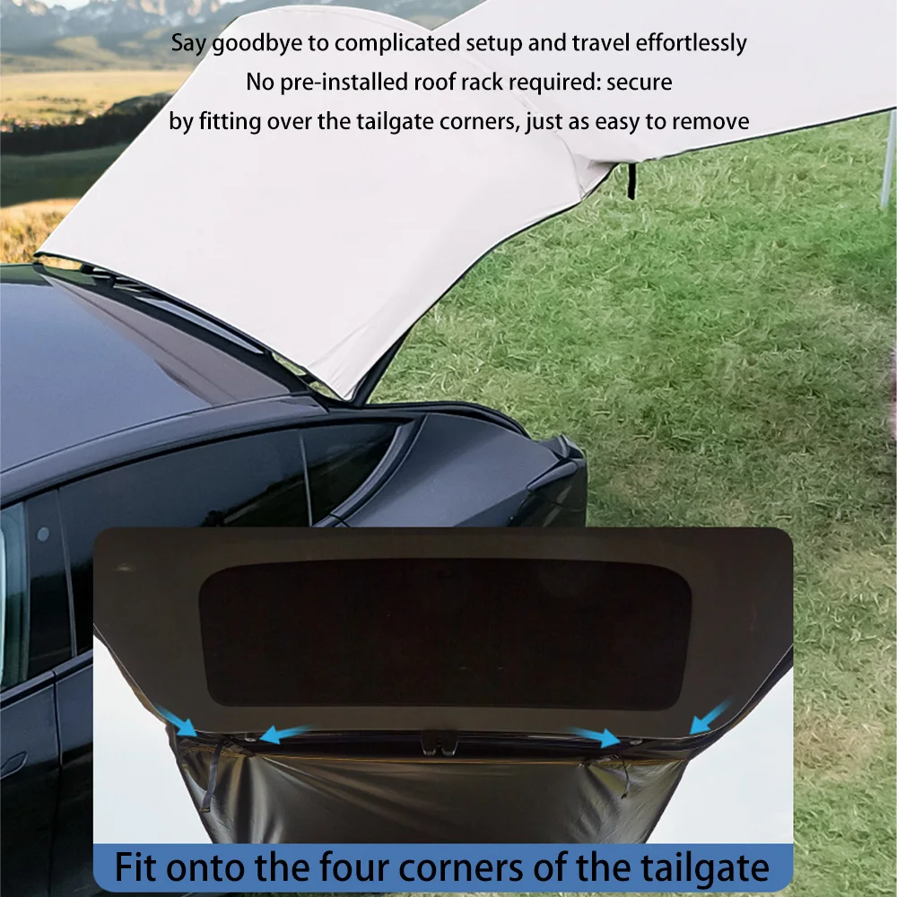 For Tesla Model Y 21-2025 Car Rear Trunk Awning Tent Quick 5-Min Setup Aluminum Support Poles UV Protection Camping Equipment view 4