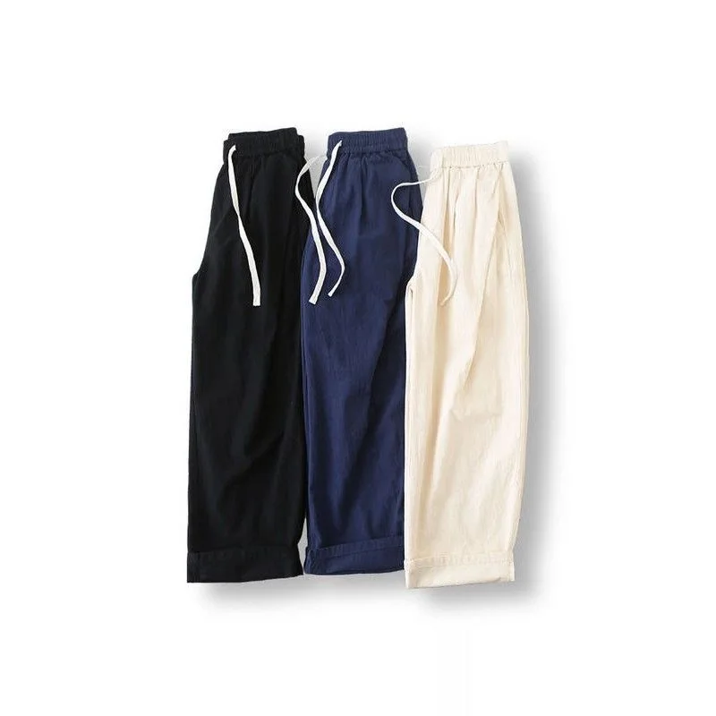 

Casual Cotton Linen-Like Men's Pants Breathable Loose Fit High Street Comfortable Straight Leg Summer Leisure Trousers