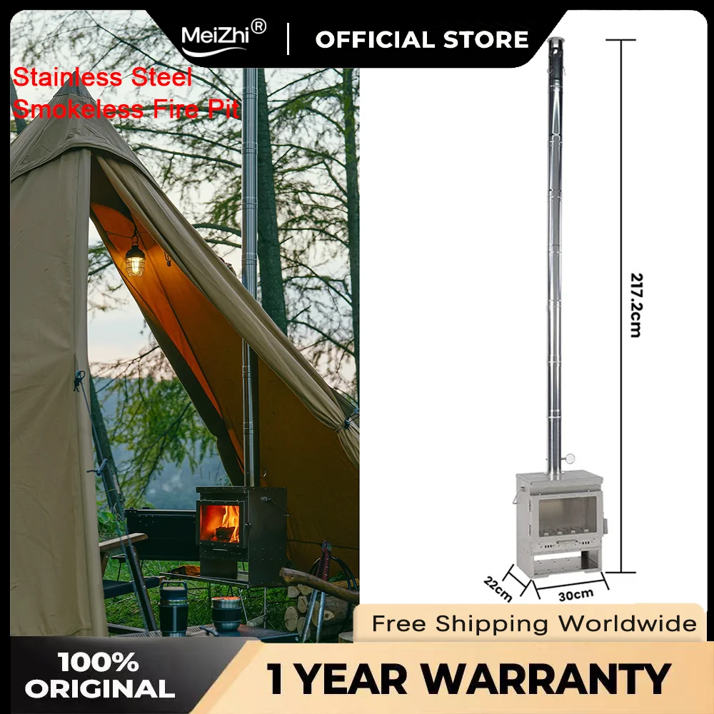 

Large Glass Window Stainless Steel Fireplace, Smokeless Wood Stove for Camping, Efficient Secondary Burner, Firewood Heater