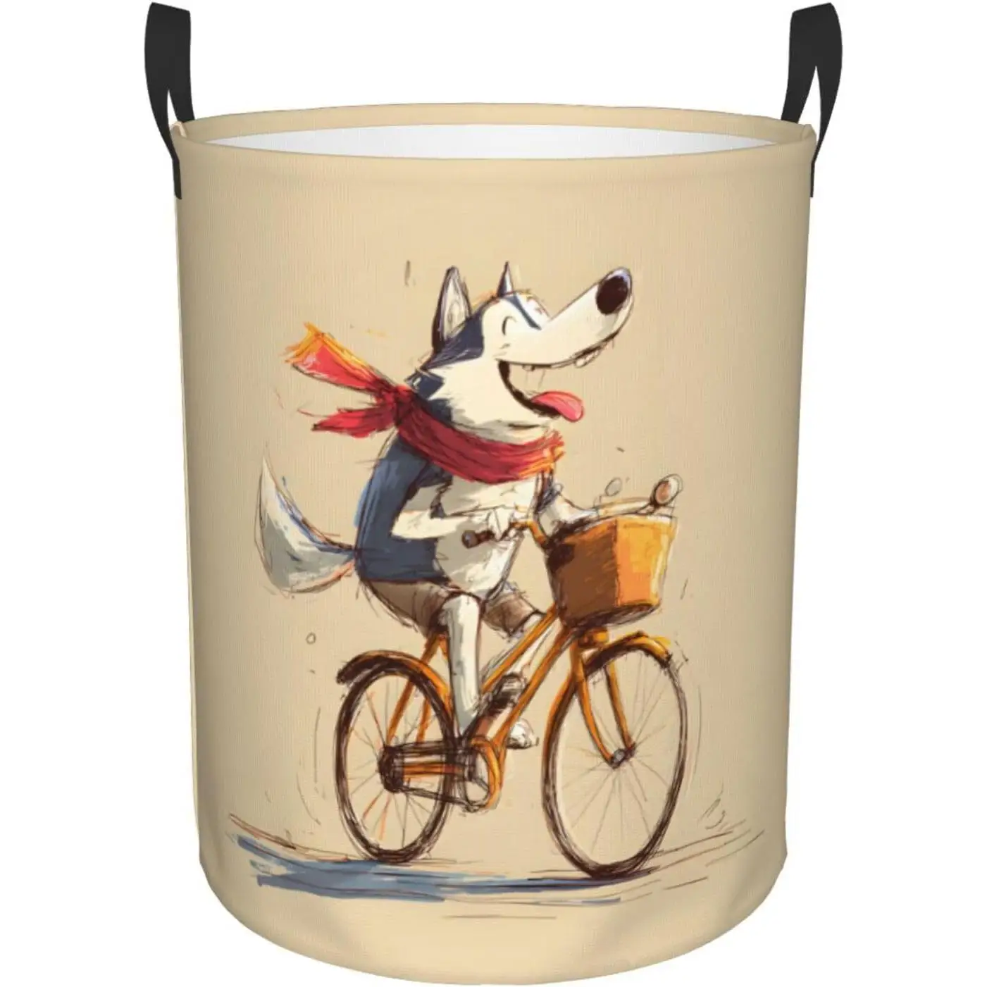 

Круглая корзина с принтом «Хаски на велосипеде», идеально подходящая для хранения одежды, игрушек и многого другого.