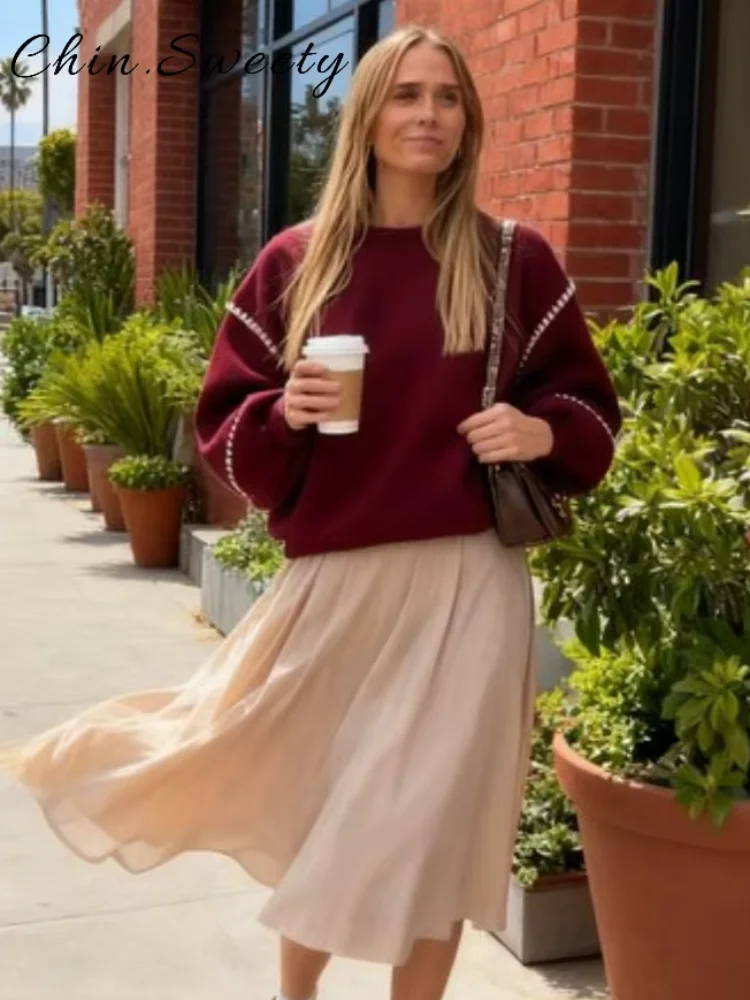 

Повседневные женские пуловеры контрастного цвета, свободная толстовка с круглым вырезом и рукавами-фонариками, женская весенняя универсальная верхняя одежда 2026, новинка