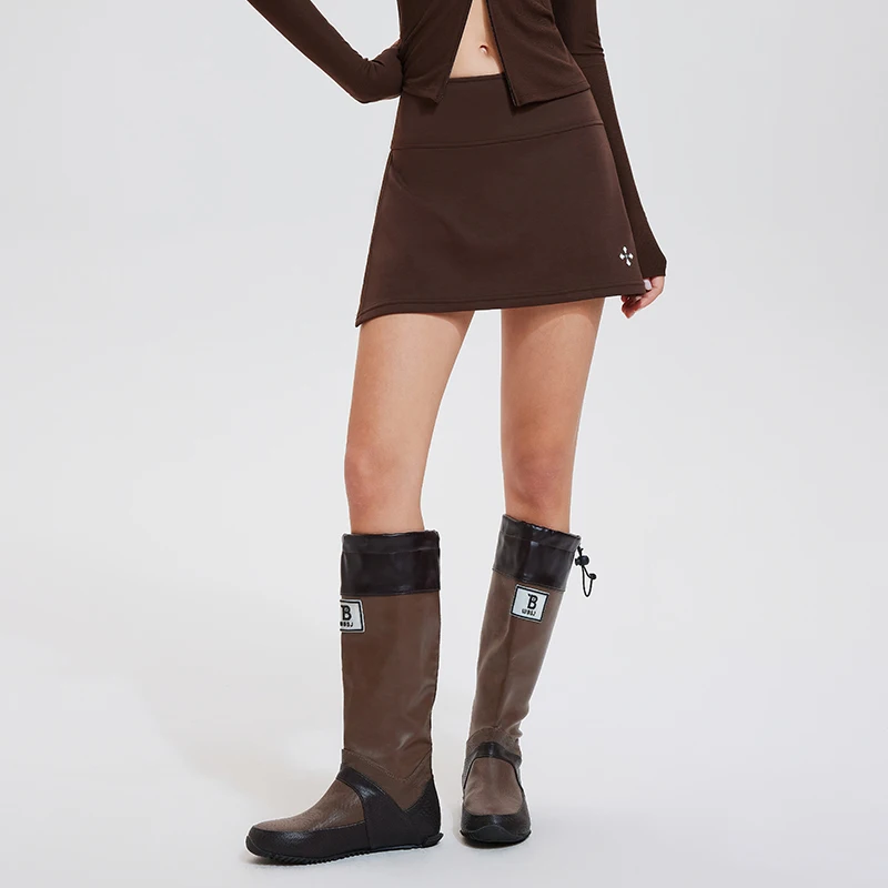 Mini spódniczki dla kobiet Modna dzianinowa spódniczka ołówkowa Szaro-brązowa dwuwarstwowa spódniczka z szortami zabezpieczającymi Zamek błyskawiczny Golf Tenis Skorts