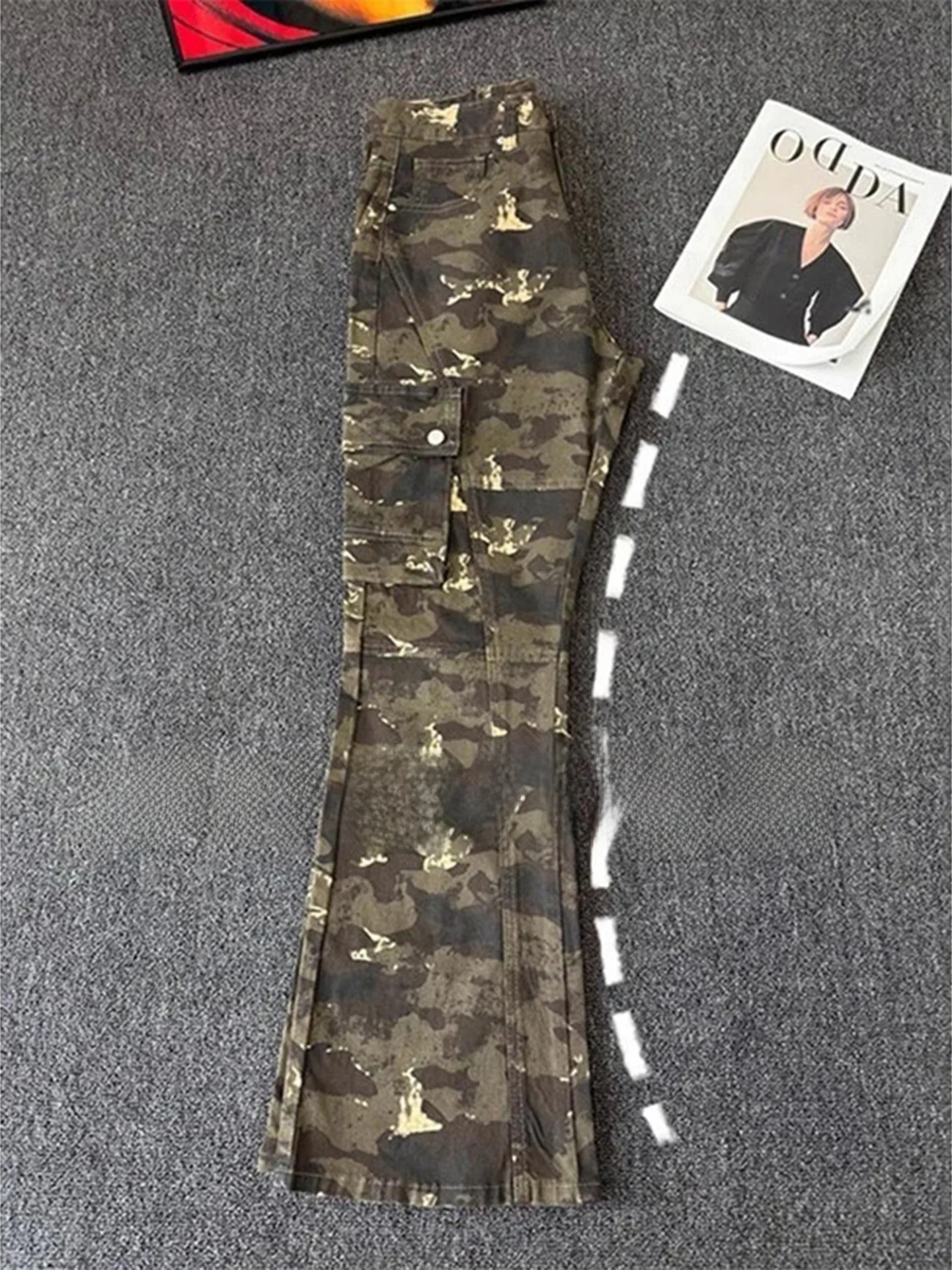 

Мужские летние джинсы с высокой талией, прямые, камуфляжные, в американском стиле, расклешенные, ретро-брюки с дизайном Le Blade