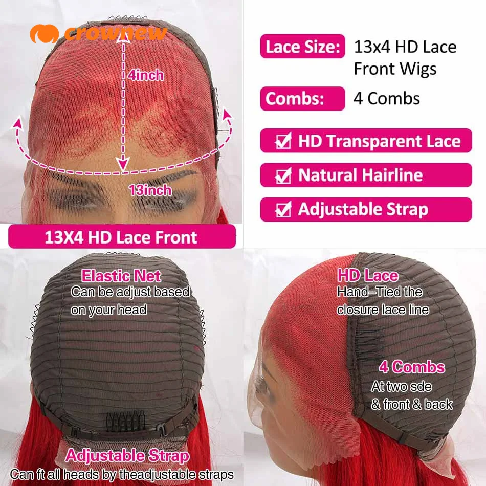 Red Straight Frontal Wig Human Hair 250% Red Human Hair Wig Pre Plucked 13X4 Hd Lace Front Wigs Red Lace Front Human Hair Wigs