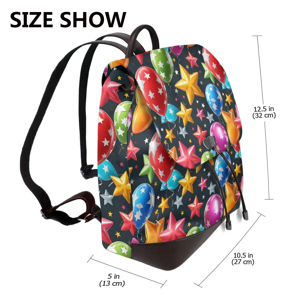 별과 풍선 3D 패턴 새로운 핫 여성 배낭 디자이너 고품질 가죽 간단한 패션 대용량 배낭