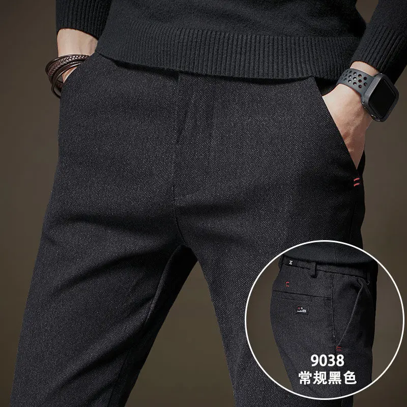 Plus Fleece Thicken Men\'s Casual Sport Pants Streetwear Fashion Autumn Winter New Male Clothing New Solid Full Straight Trousers